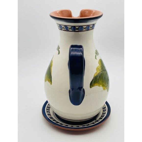 Casafina Pitcher Jug Hydrangea Blue Hand Painted Portugal W Under Plate Large - Picture 4 of 12